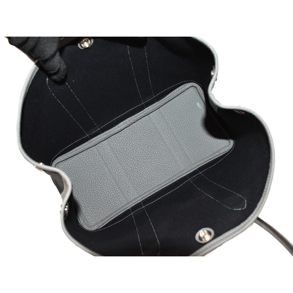 HERMES Garden Party T Canvas Leather Handbag Black Gray Bag - Picture 6 of 7